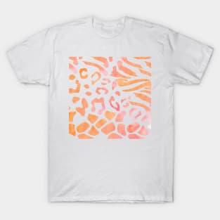 Orange Watercolor Animal Print Pattern T-Shirt